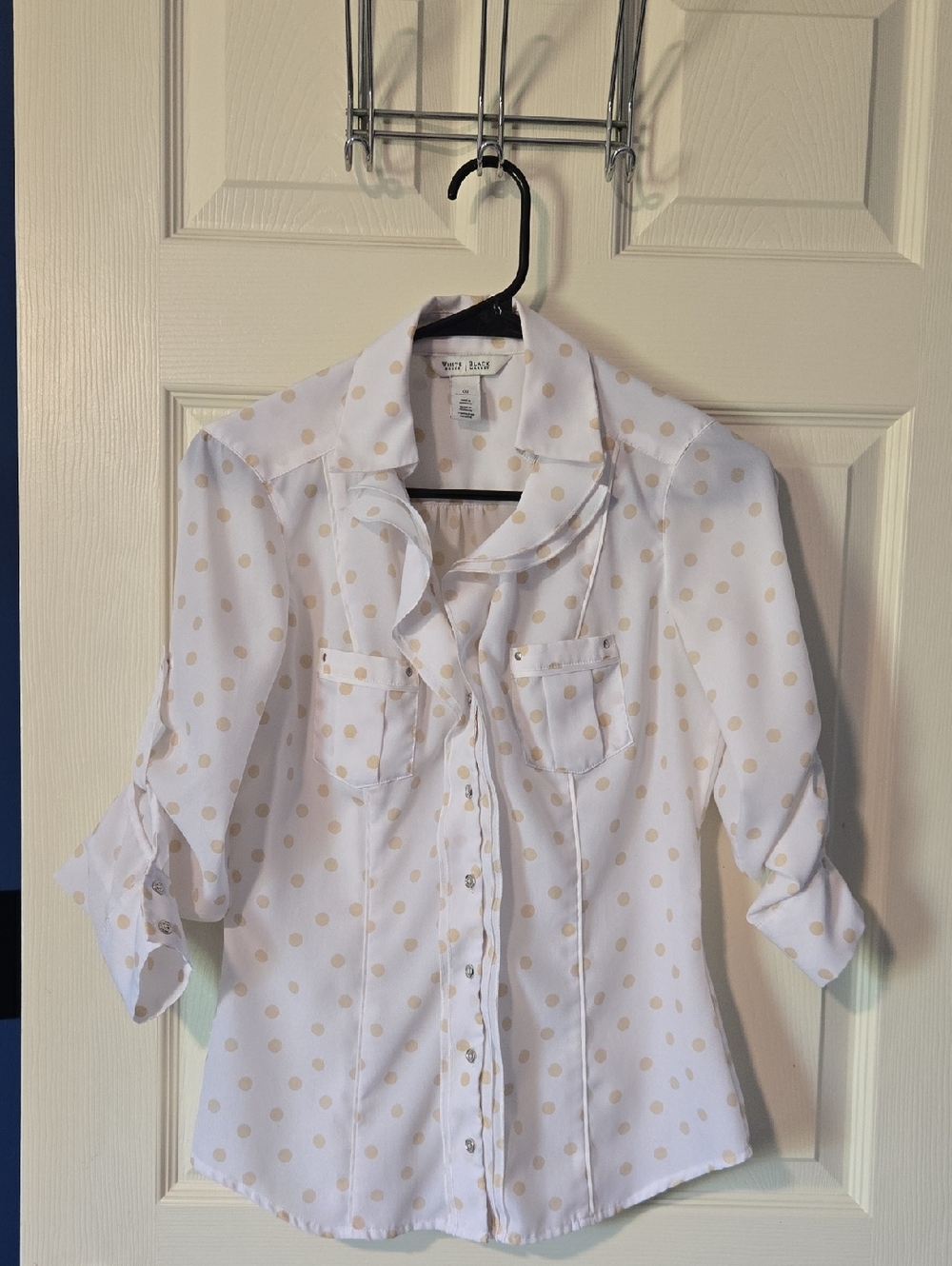 White House Black Market Cream Polka Dot Blouse